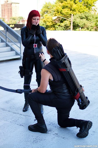 Illustration for article titled Avengers Wedding Proposal Gets Black Widow, Hawkeye Together